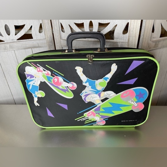 Vintage Sanrio Skateboarding Suitcase 1991 90s Neon Skateboard 1989 80s - Picture 1 of 8